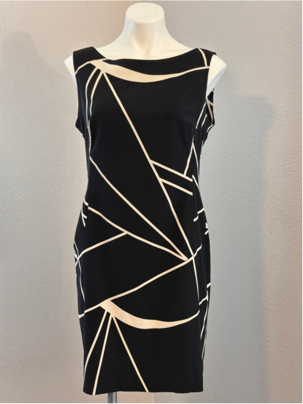 Women's Evan-Picone Black & White Geometric Sleeveless Dress Size 12